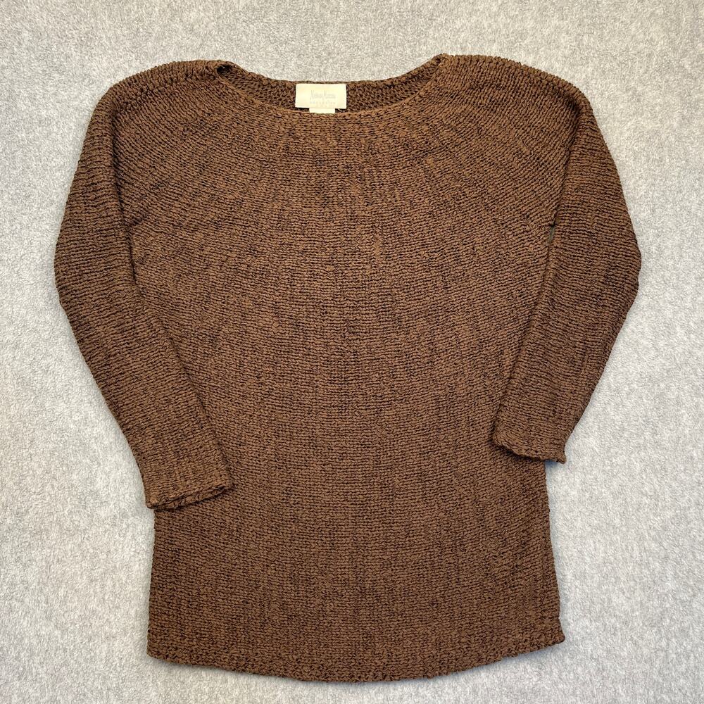 Neiman Marcus Sweater Women Small Brown Pullover Knit Long Sleeve Scoop Neck